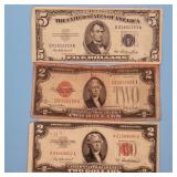 1928G, 1953A $2 U.S. Notes, 1953 $5 Silver Cert