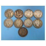 (6) Barber Quarters 1892-1914 + (3) No date