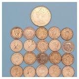 (20) Silver Canadian Dimes1940-68 & 1965 half