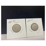 (2) 1883 No Cent Liberty Nickels