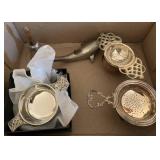 Tea strainer, Scottish welcome cup, bell, bottle