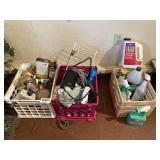 3 crates misc paint, caulk, garden items and more
