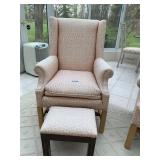 Wing back chair with wooden stool