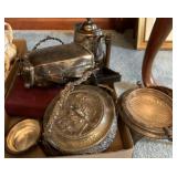 Tea kettle, Lions club plate, tea strainer, more