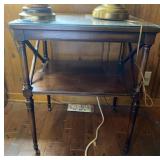 Glass top wood end table (22'x18'x27')