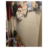 Santa hangings, bows, Christmas tree, and more