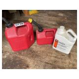 Gas cans plus 1/3 hydraulic oil
