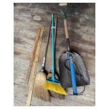 Scoop shovel, brooms, yard sticks, rebar, more