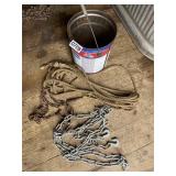 5 gallon bucket, rope, chains