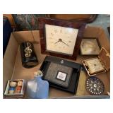 Small clocks, figurines, wallet and more