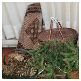 Baskets, brass planter, hanging rug and more
