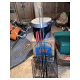 Coleman jug, cooking pots, skewers, more