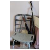 Walker, shower chair, canes and more