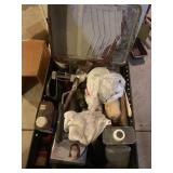 Paint, brushes, caulk gun, and more