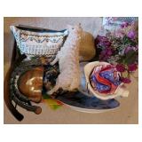 Doll chair, lamb, plate, pitcher and more