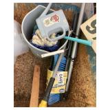 Bucket, scrub broom , brushes, watering can