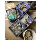 Milk crates with miscellaneous glassware