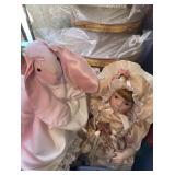 Porcelain dolls and bunny doll