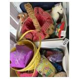 Stuffed animals, Easter baskets and grass