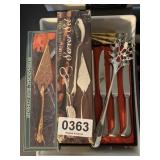 Silver plated server set, knives, spoons and more