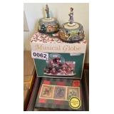 Christmas globe, music boxes, cards