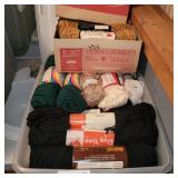 Tote and box (vintage) of yarn