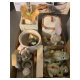 Misc figurines, soap dispenser, containers and