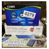 Massaging pillow, antenna, CD player