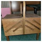 Wood sewing box & Contents