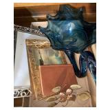 Glass swan fruit bowl, picture frame, more