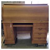 Large wood roll top computer desk