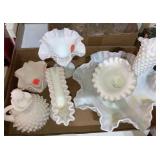 (5) Fenton Hobnail 2-horn center pc & candy dishes