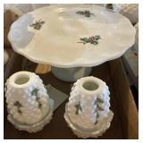 Fenton Christmas design cake plate, fairy lights