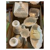 (7) Fenton Hobnail vases & candy dishes