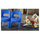 Childrens rocking horse, (2) childrens chairs
