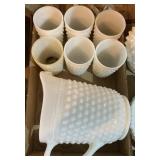 White Hobnail pitcher and glasses