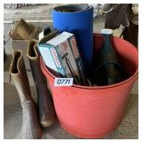 Rubber boots, watering can, sprinkler, and more