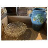 Signed pottery and (2) glass dishes