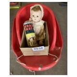 Baby's sled, vintage doll, game