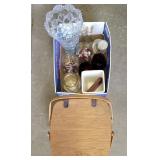 Longaberger basket (needs repairs) and vases