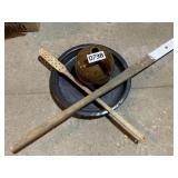 Apple butter churn, crock jug and platter