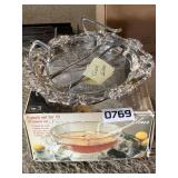 Arcoroc punch bowl, silver towel rack and plater