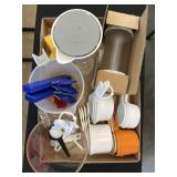 Pyrex measuring cups, dressing container, more