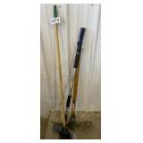 Pick axe, broom