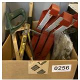 Saw, pick axe, hatchet, hangers and more