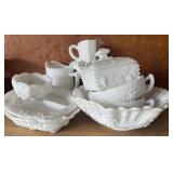 (10) milk glass pitcher, candy dishes & more