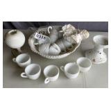 Vintage milk glass punch bowl, ivy vase