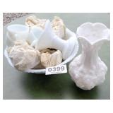 Milk glass vase and punch set