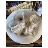 Punch bowl, cups, glass trays and more