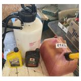 Weed sprayer, oil, and gas can